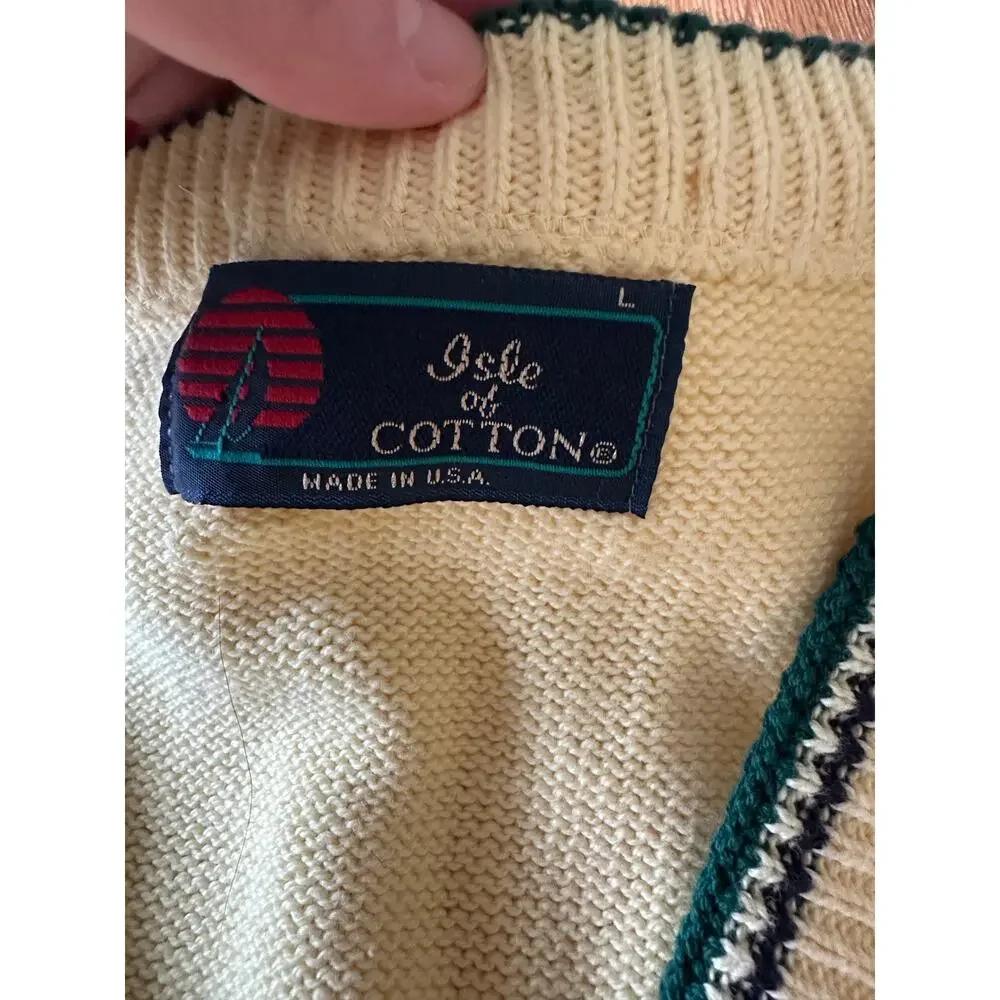 Isle Of Cotton Vintage Yellow Golfing V Neck Sweater Size Large